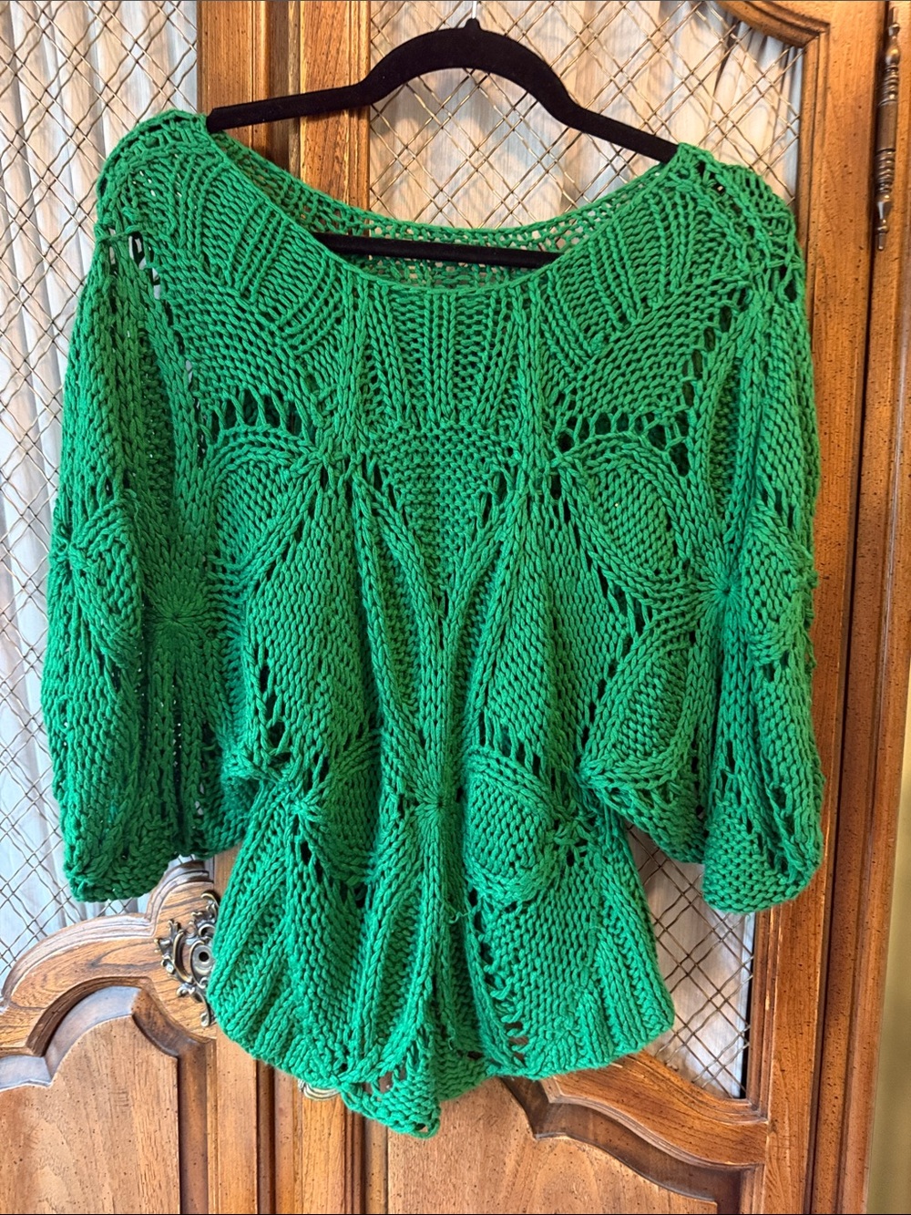 Lumiere Open-Knit Scoop Neck Sweater in Bright Green SIZE MEDIUM